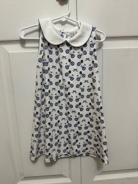 Girls' White Navy Bicycle Print Dress with Peter Pan Collar